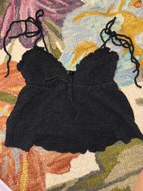 Cotton Candy LA Black Crinkled Tie-Strap Summer Top